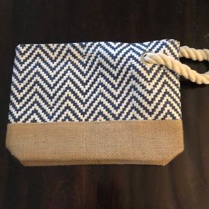 Navy and white chevron cosmetic bag